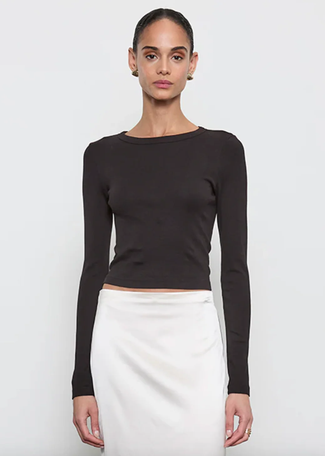 Supima Baby Rib Long Sleeve Cropped Top in Black