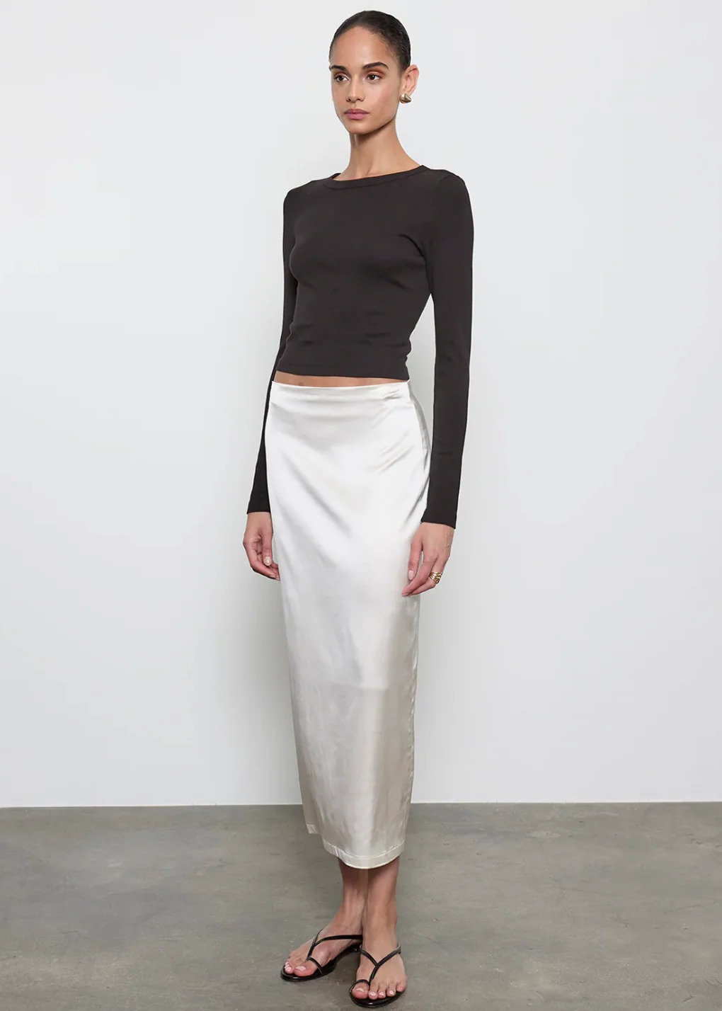 Supima Baby Rib Long Sleeve Cropped Top in Black - Image 2