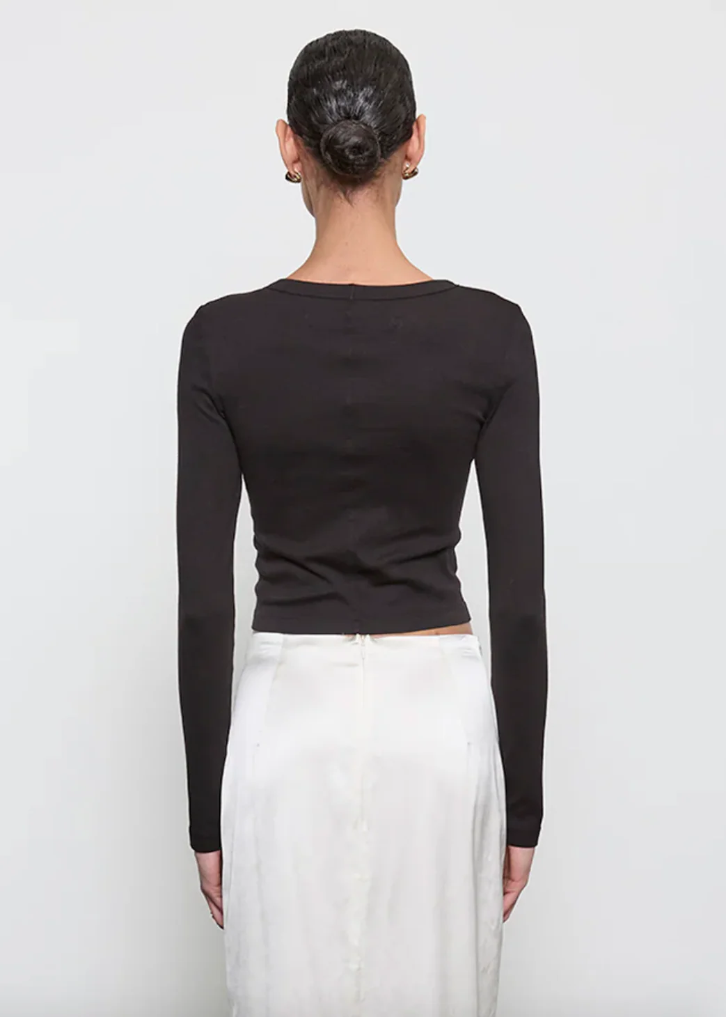 Supima Baby Rib Long Sleeve Cropped Top in Black - Image 3