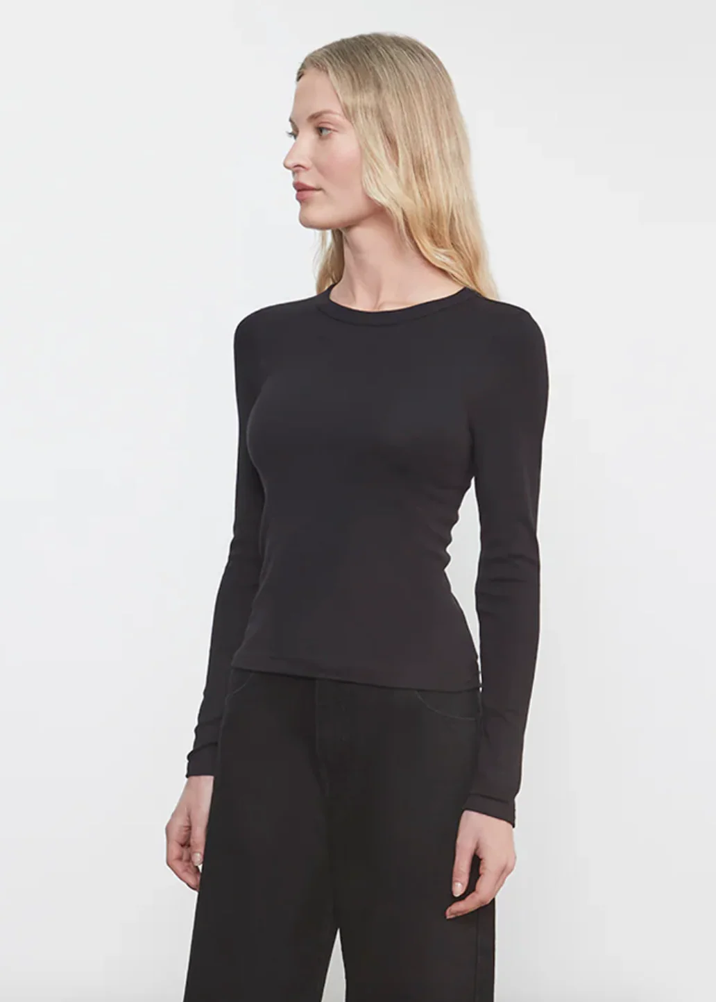 Supima Cotton Long Sleeve Tee in Black - Image 2