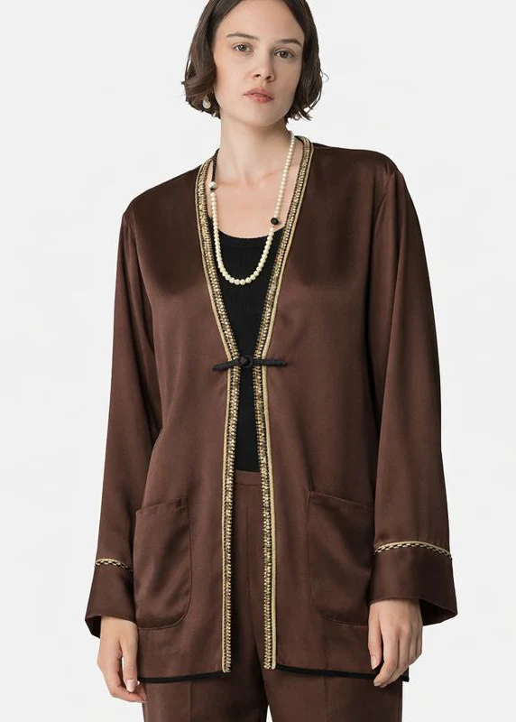 Tang-Style Jacket in Chocolate Envers Satin - Image 2