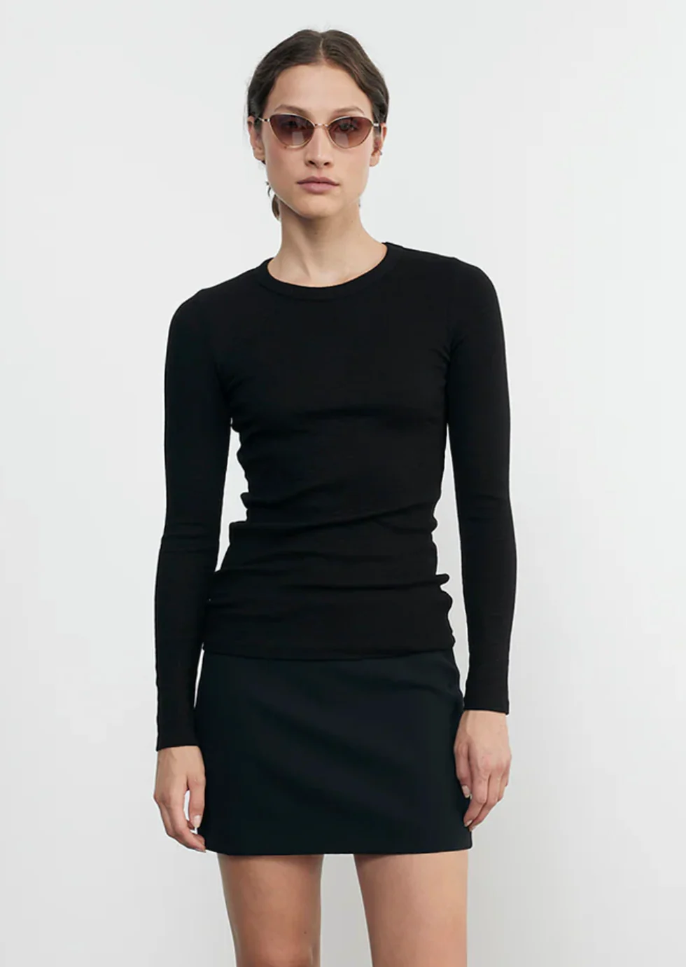 Textured Knit Long Sleeve Crew in Black
