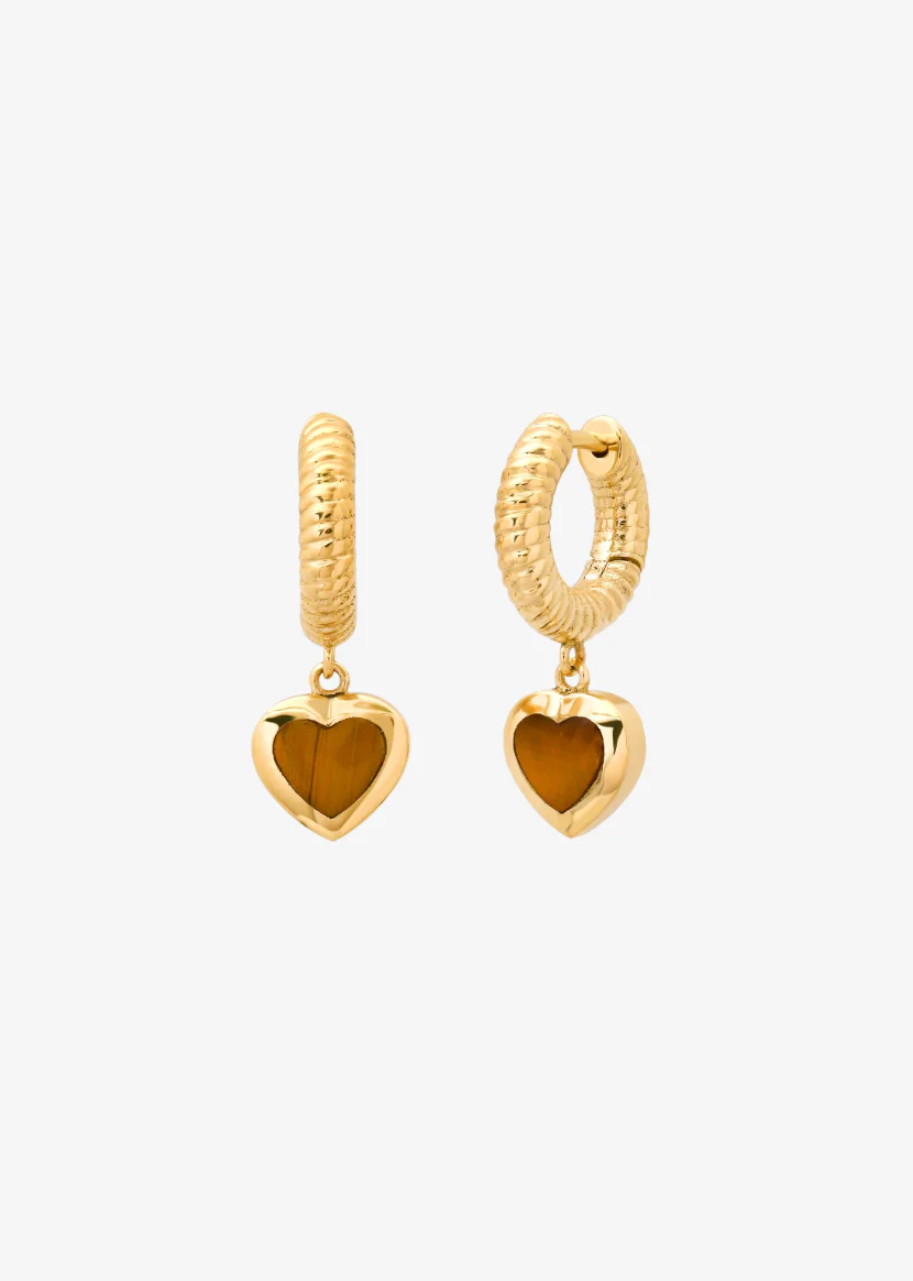 Tigers Eye Heart Rope Huggies