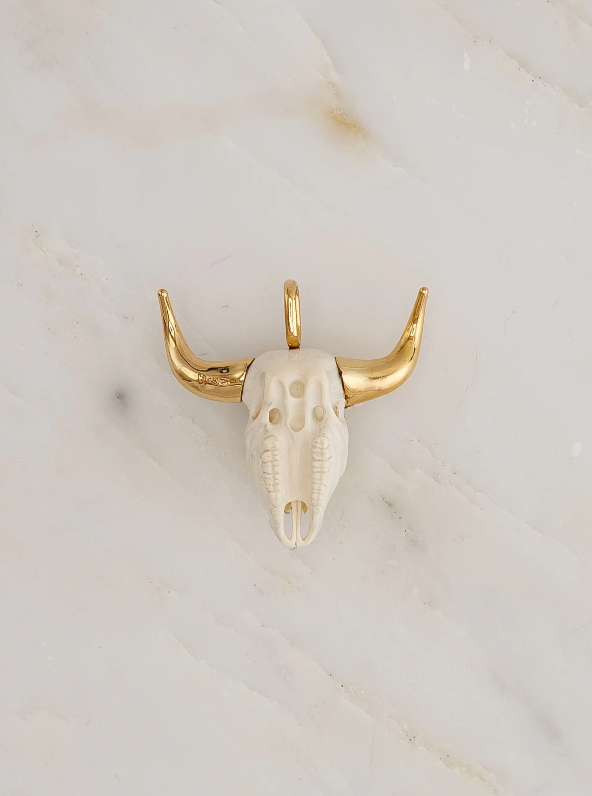 Hand Carved Bull Pendant with Diamond - Image 3