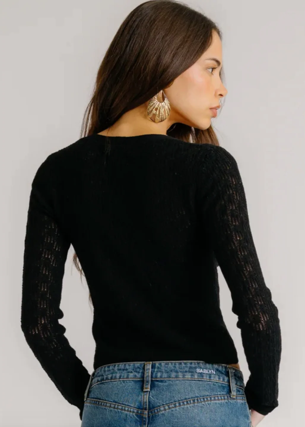 Vinni Pointelle Knit Cardigan in Black - Image 2