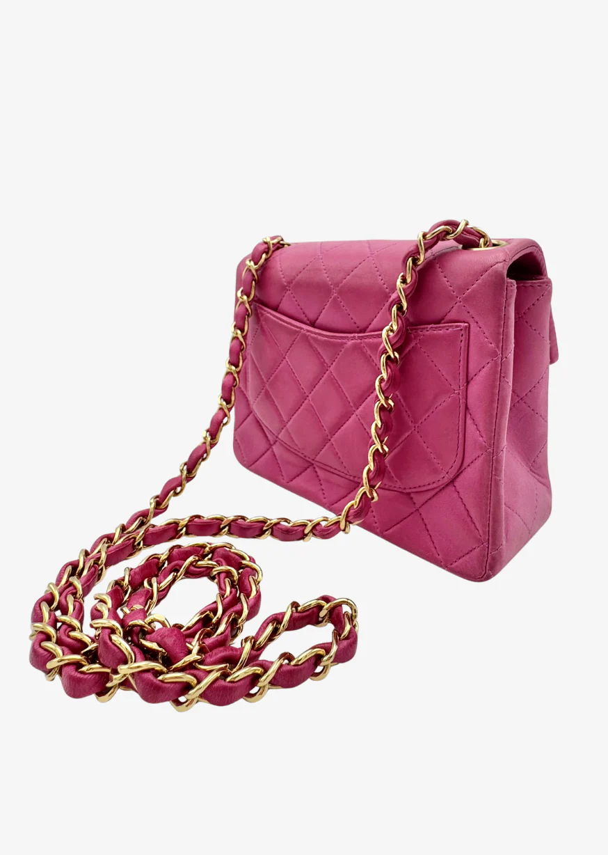 Vintage Chanel Lambskin Quilted Mini Square Flap Bag in Pink - Image 6