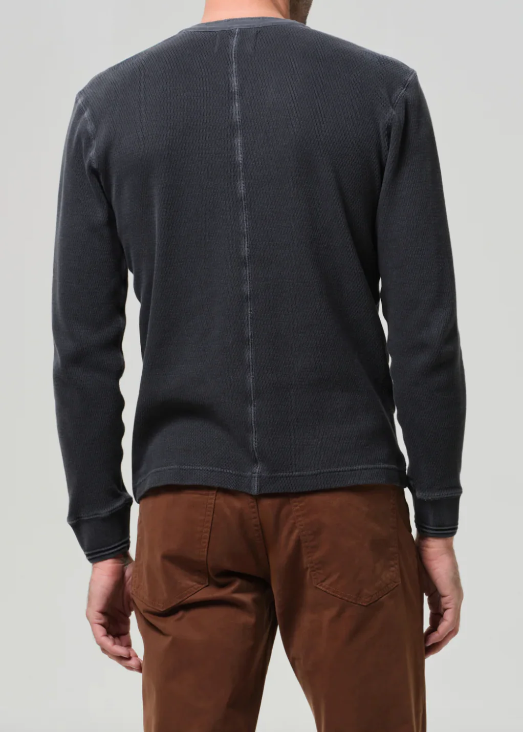 Waffle Three Button Henley in Charred Cedar - Image 3