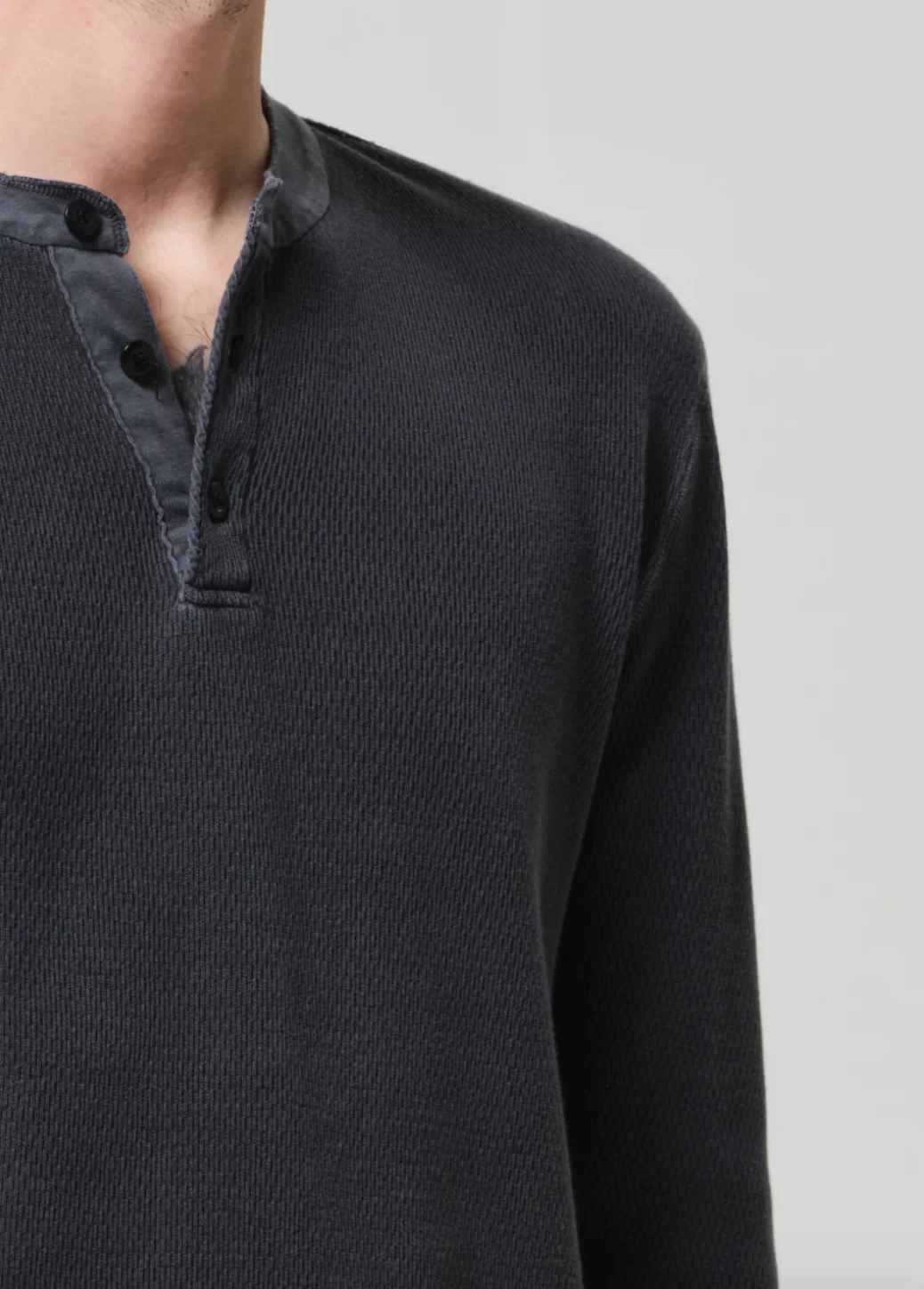 Waffle Three Button Henley in Charred Cedar - Image 5