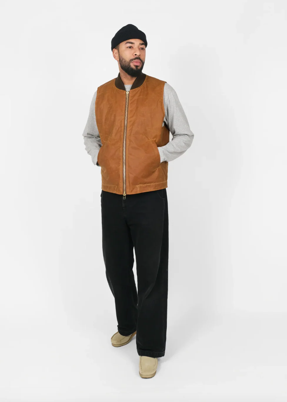 Waxed Cotton Flight Vest in Gold - Image 2