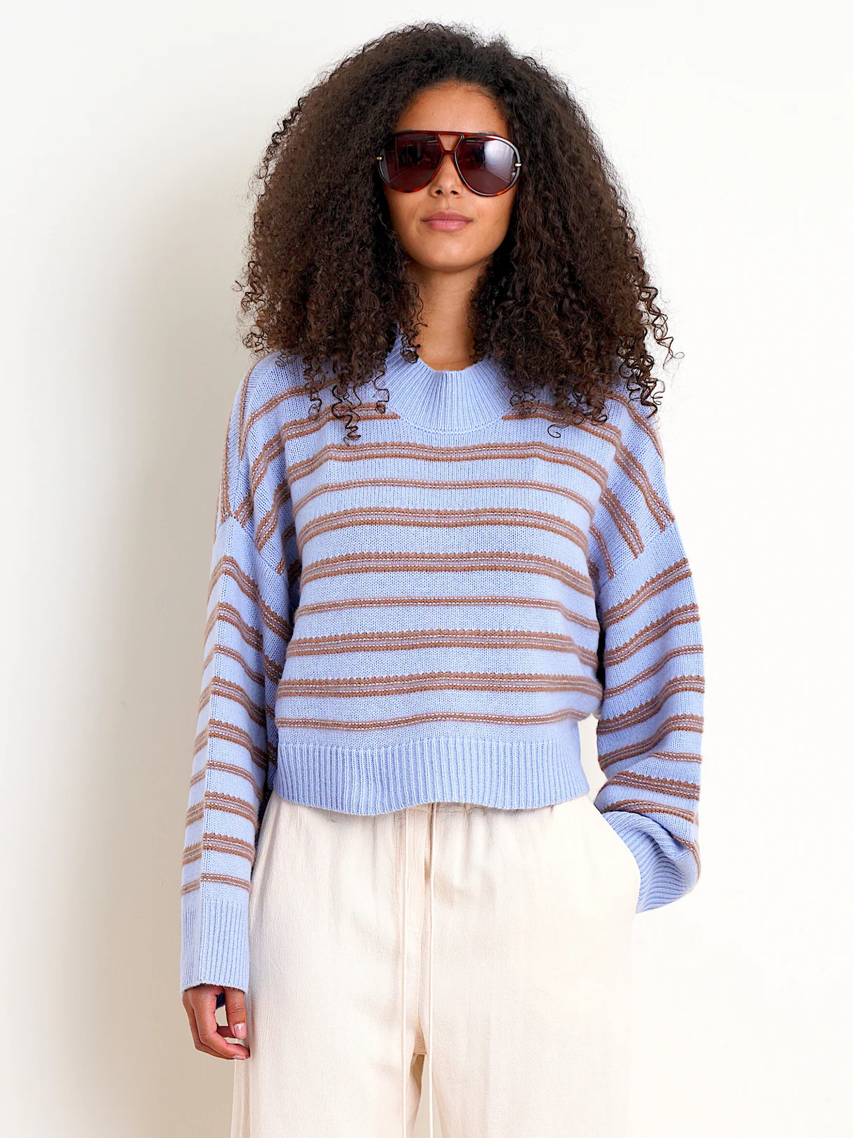 Wells B Cropped Long Sleeve Striped Pullover