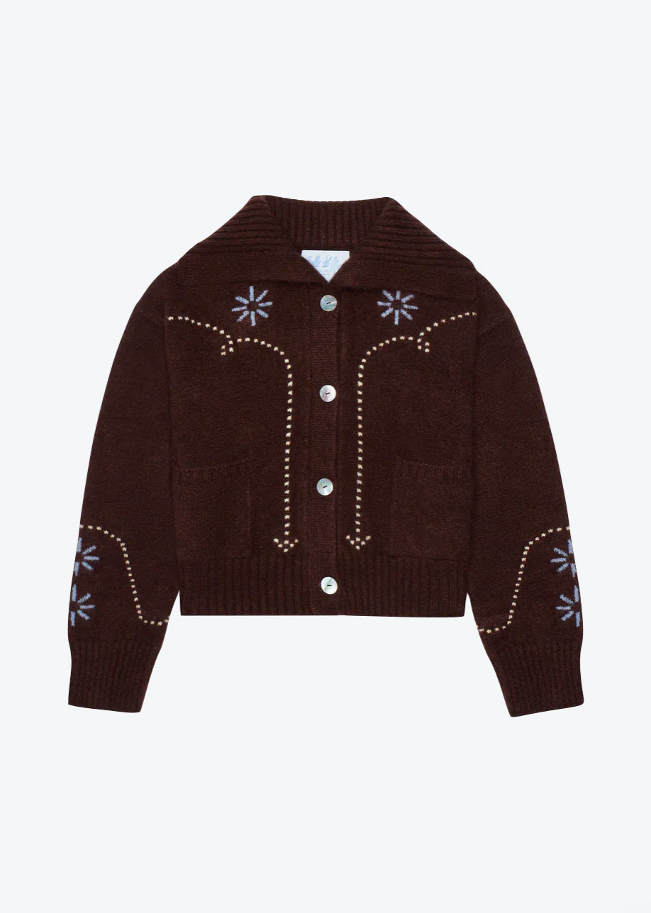Western Cashmere Cardigan in Chocolate