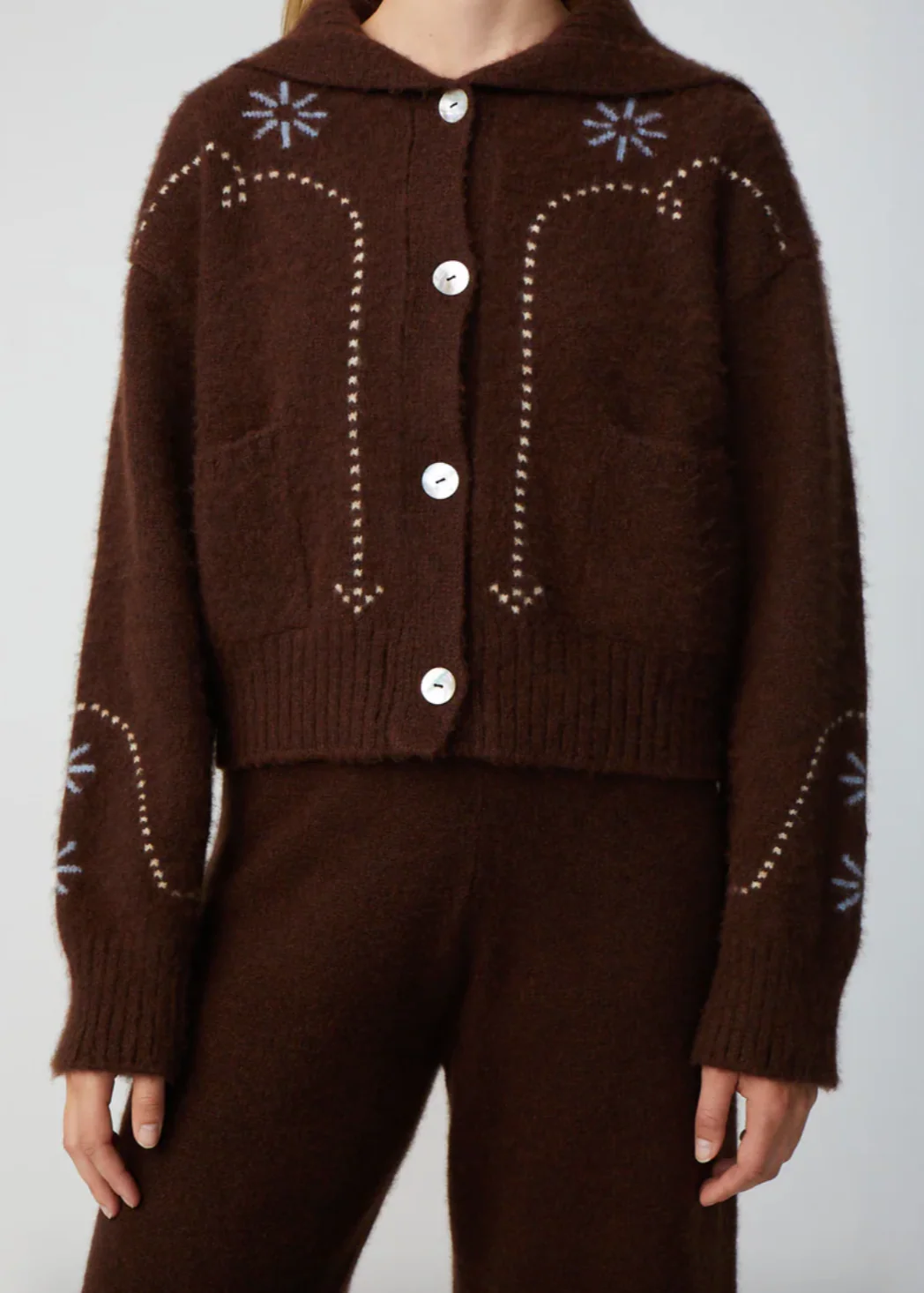 Western Cashmere Cardigan in Chocolate - Image 2