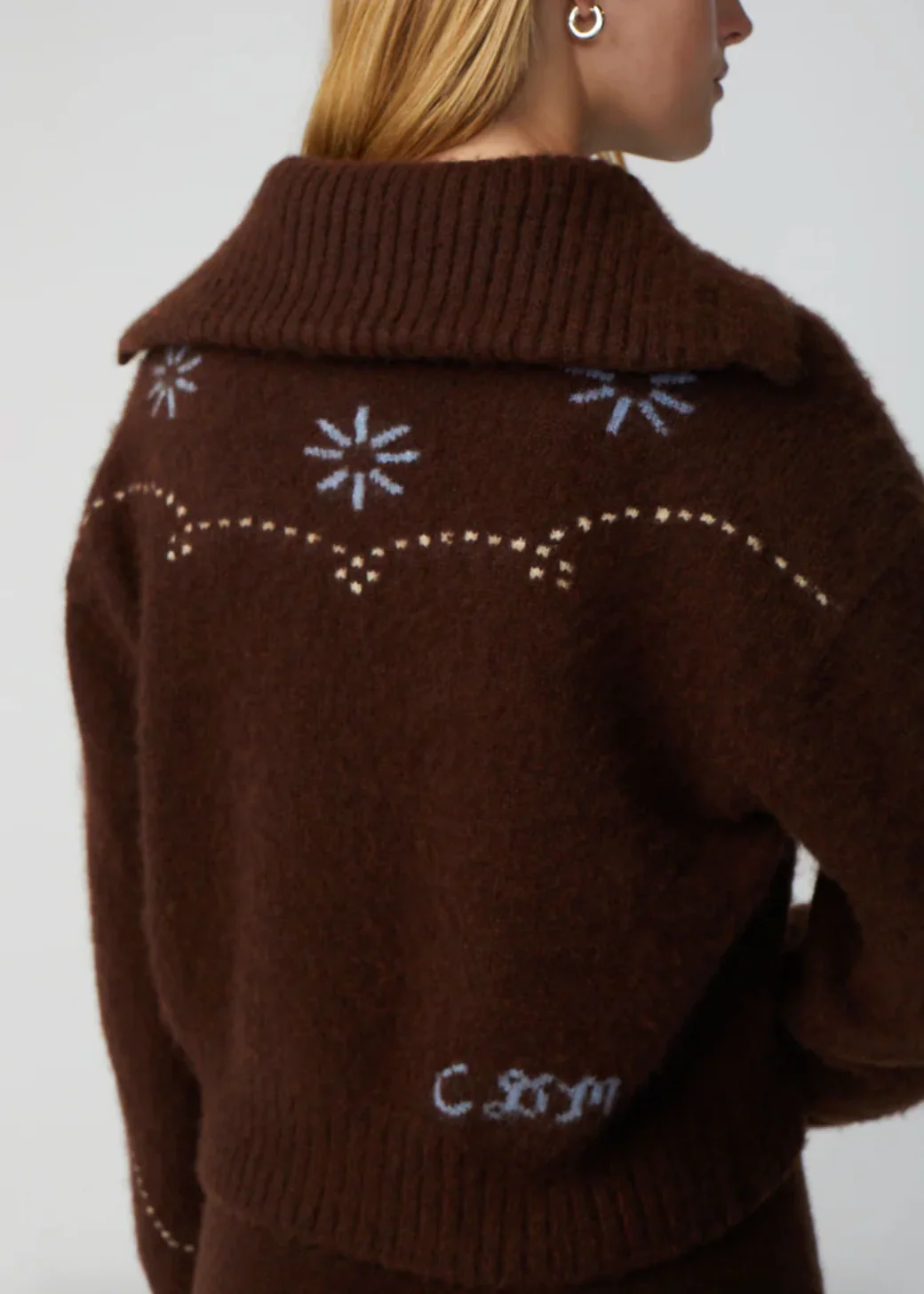 Western Cashmere Cardigan in Chocolate - Image 3