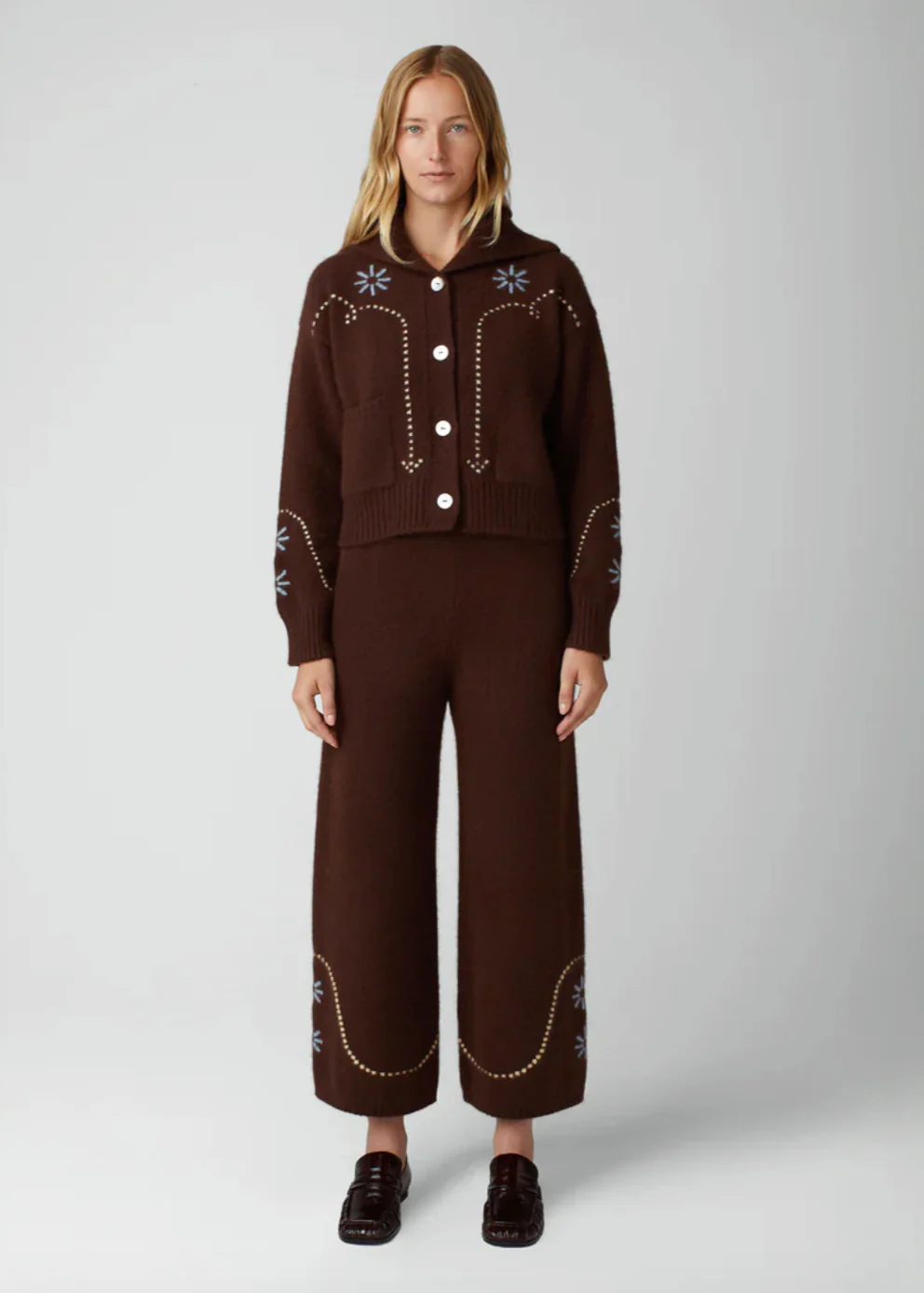 Western Cashmere Cardigan in Chocolate - Image 4
