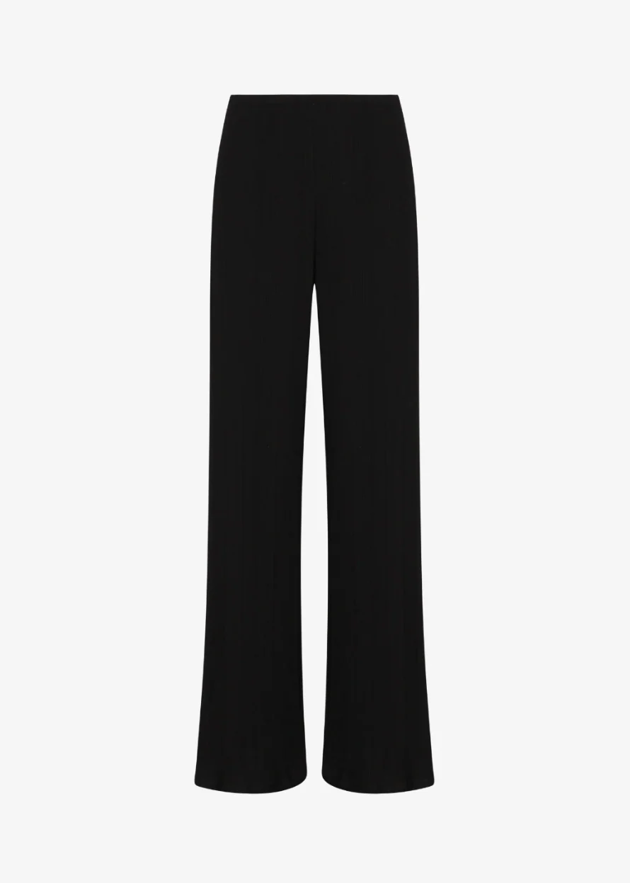 Wide Leg Rib Easy Pants in Black