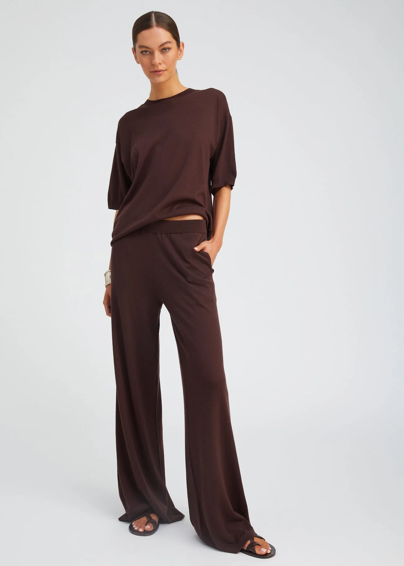 Cashmere Wide Leg Pants in Americano - Image 2