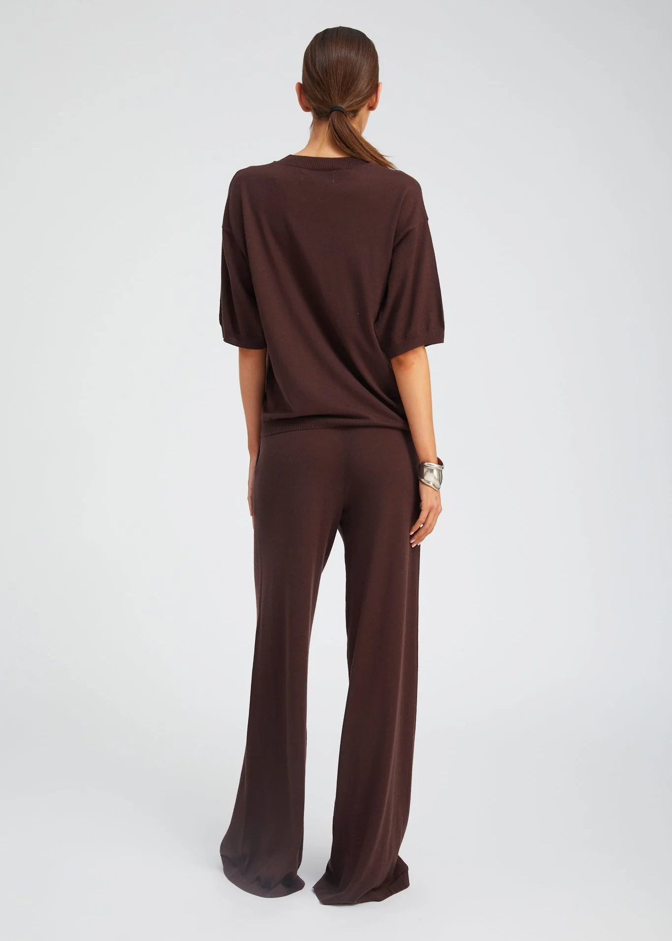 Cashmere Wide Leg Pants in Americano - Image 4