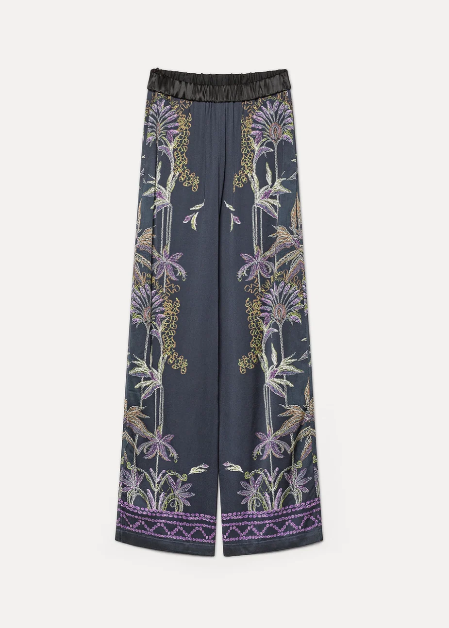 Sogni Print Wide Leg Satin Trousers