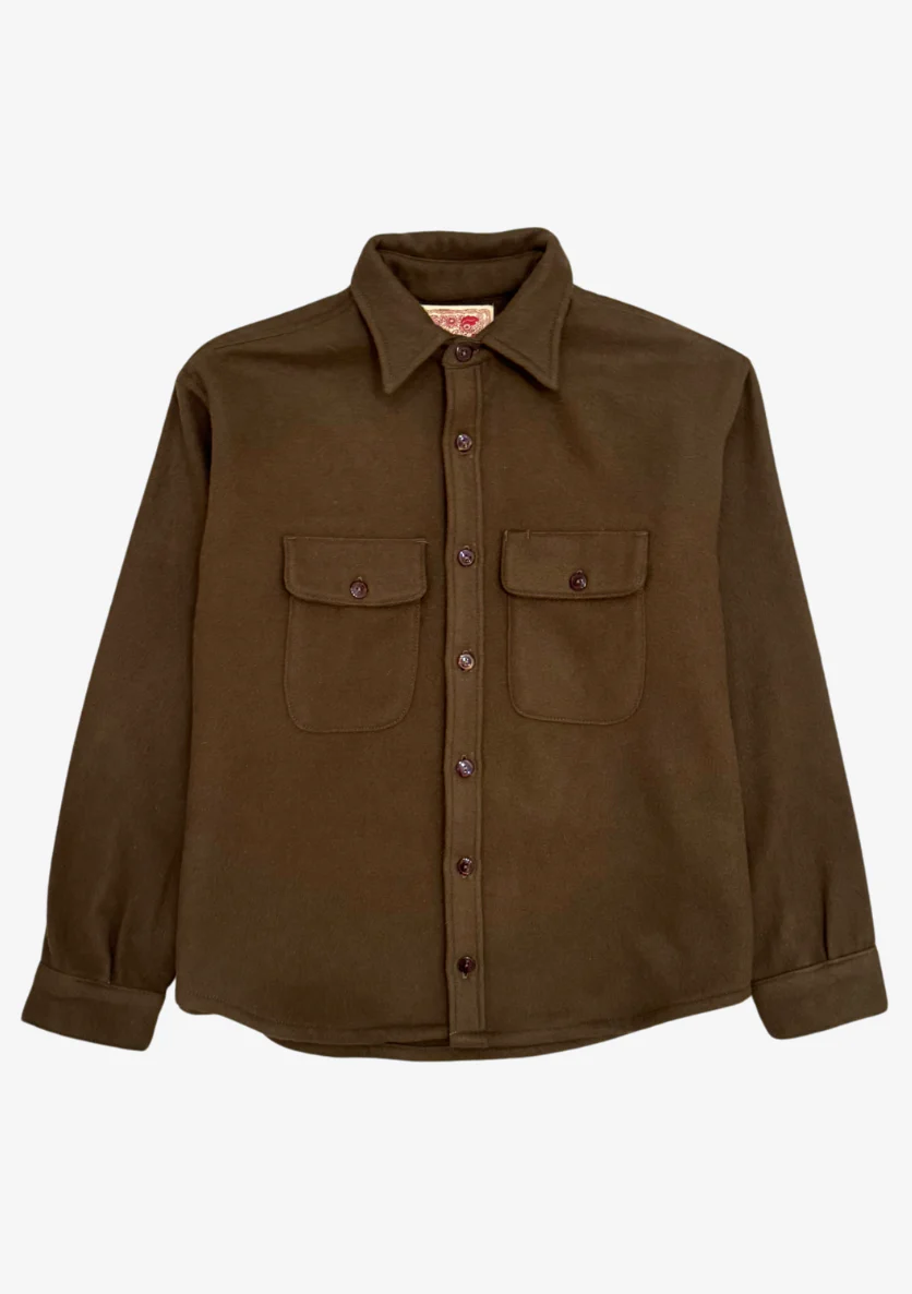Wool Chamois Two Pocket Work Shirt in Olive