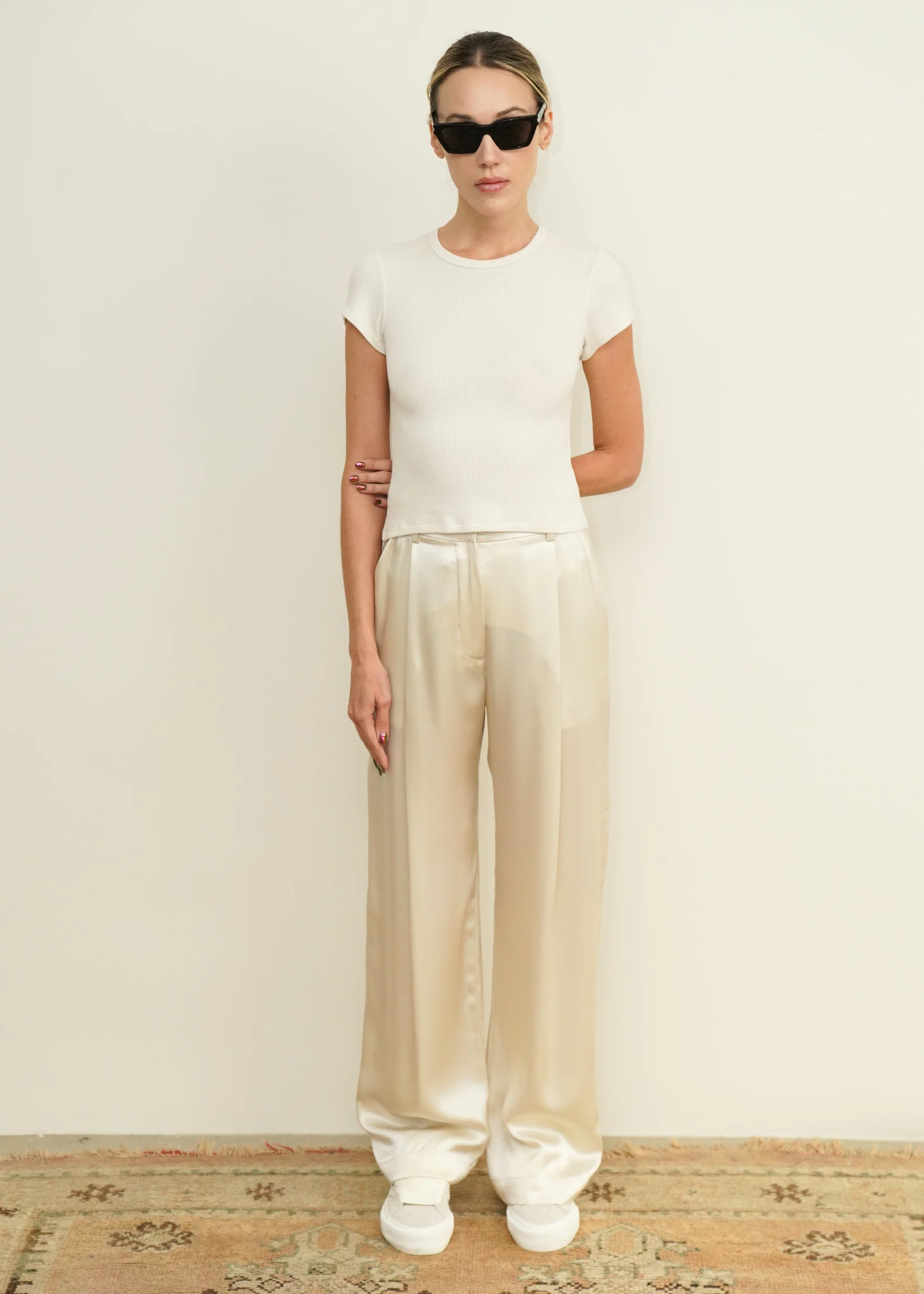 Yael Fitted Rib Tee Shirt in Gardenia - Image 3