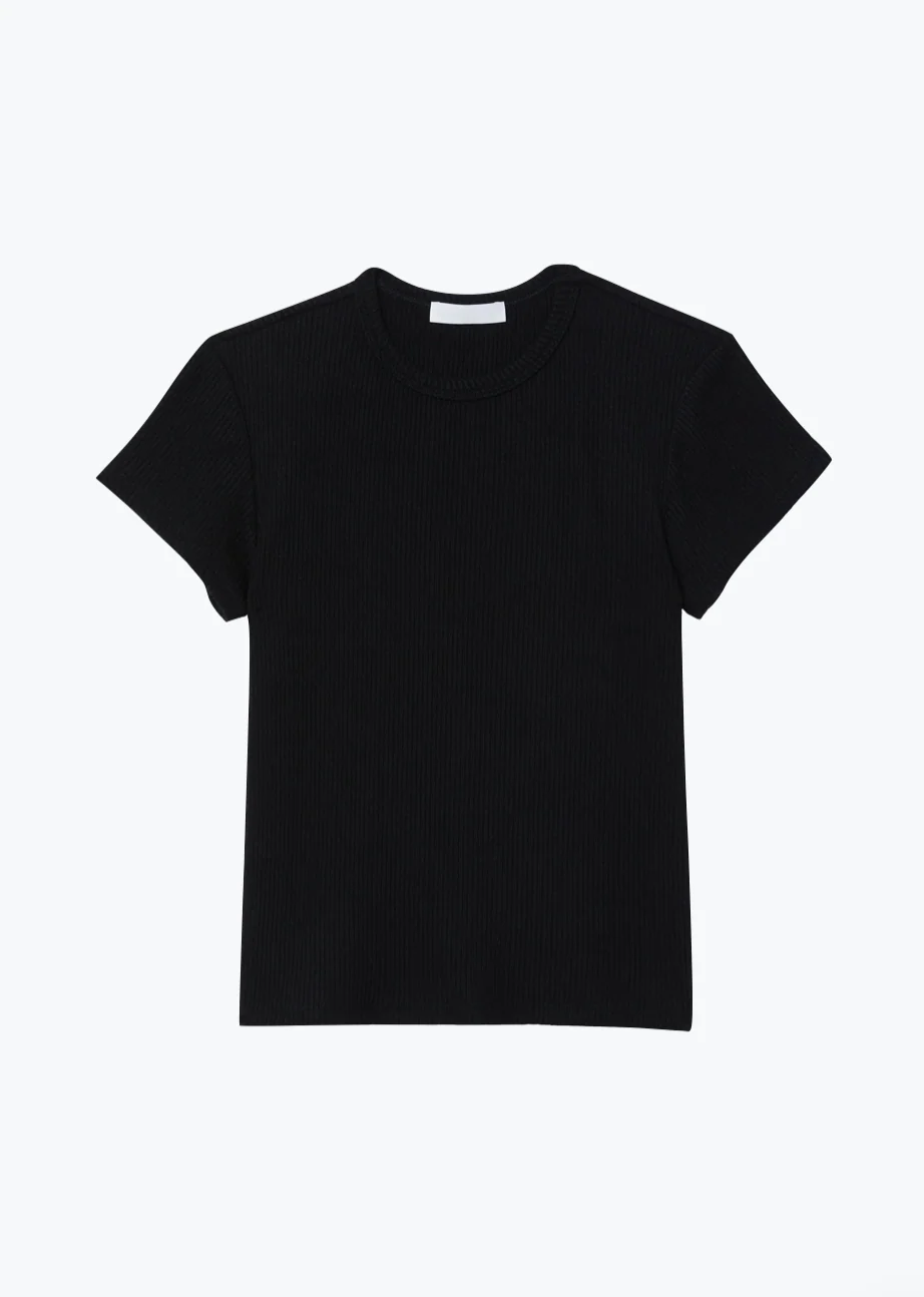 Yael Fitted Rib Tee Shirt in Black
