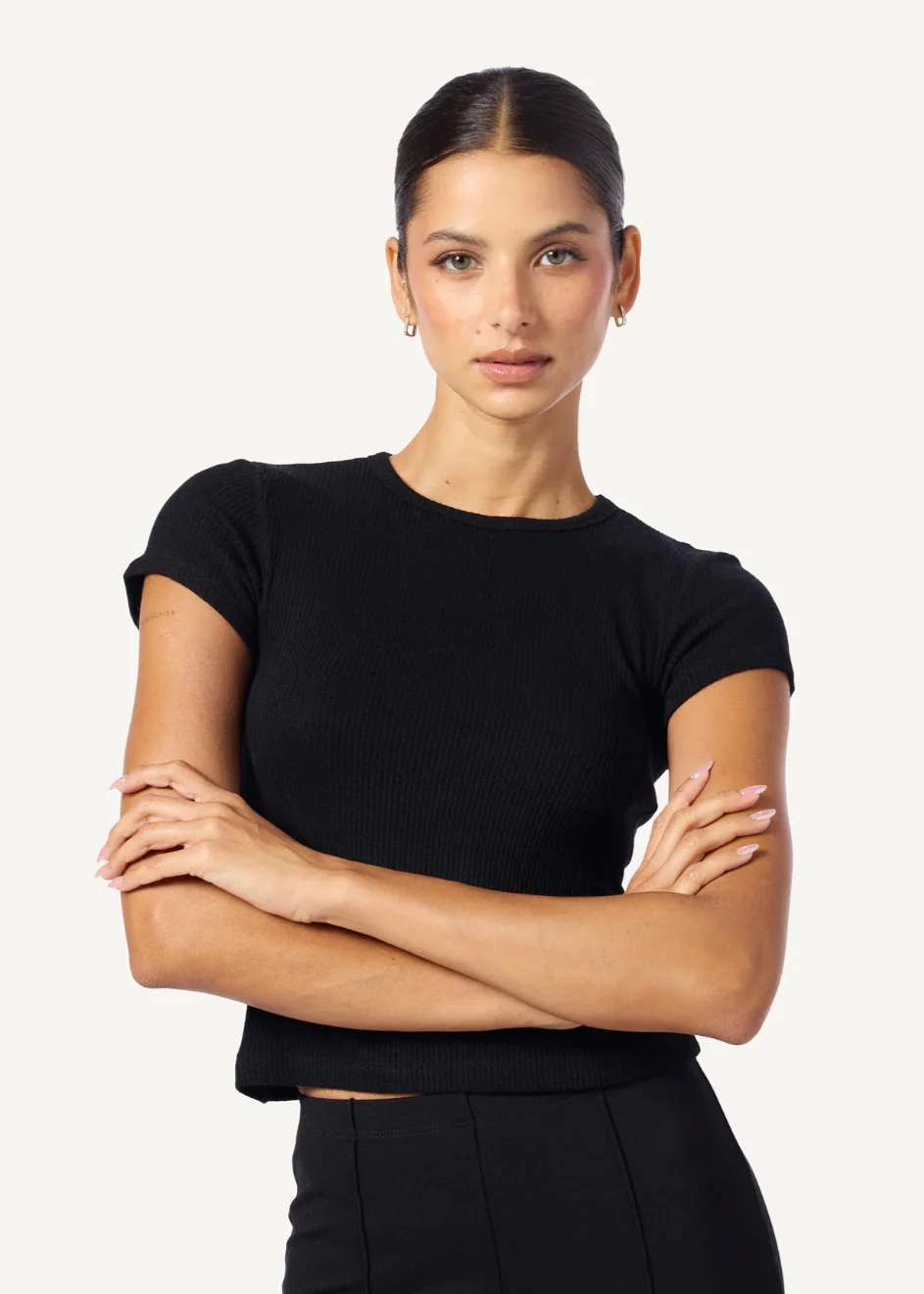 Yael Fitted Rib Tee Shirt in Black - Image 2